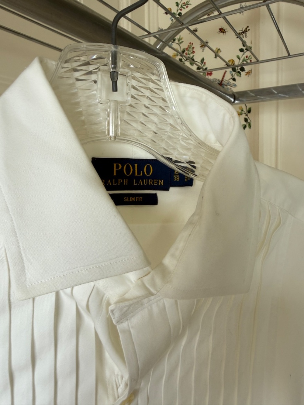 Polo Ralph Lauren White Pleated Front Tuxedo Dress Shirt Black Pony Logo Sz15/38 - Picture 4 of 5